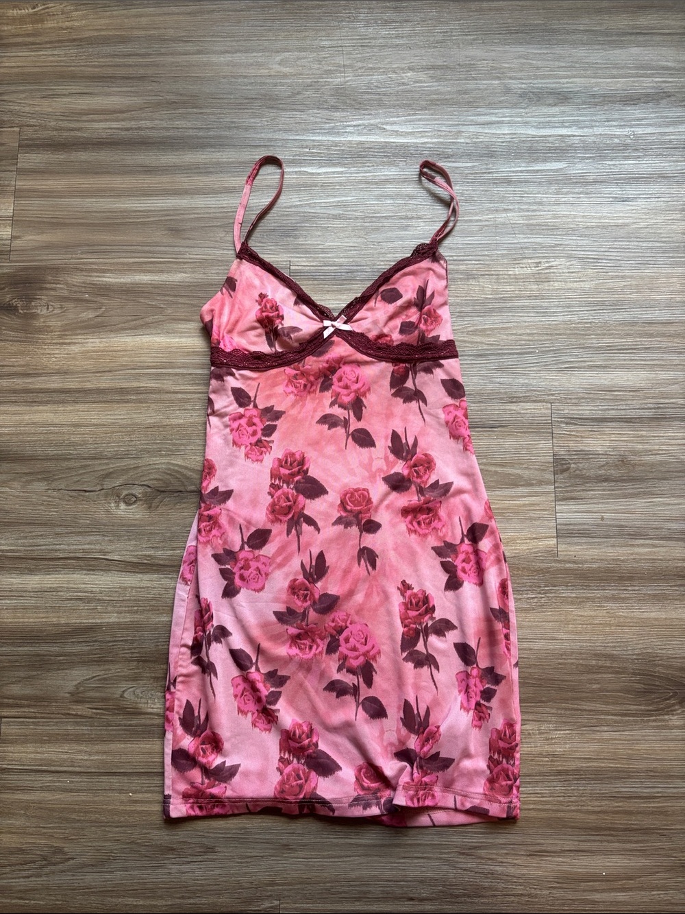 Princess Polly Pink Rose Satin Slip Dress with Lace Trim
